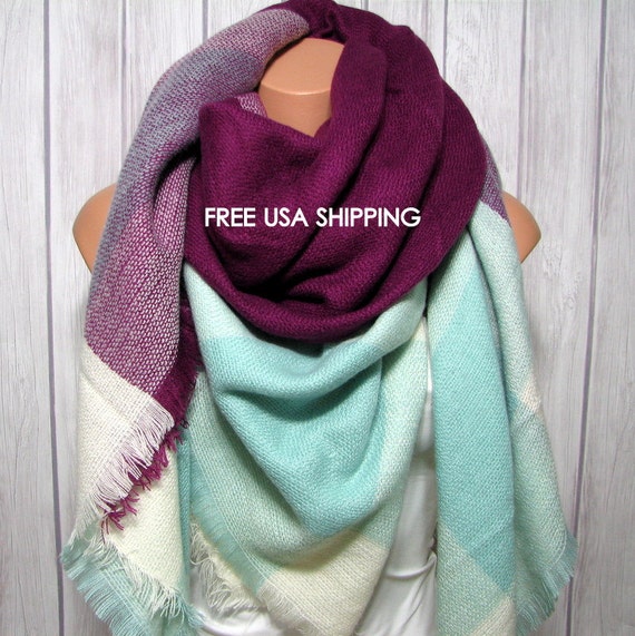 Blanket Scarf, Zara Tartan Inspired, Blue Berry Mint Women's Gifts