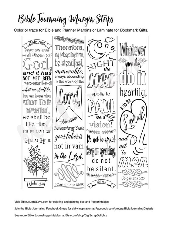 Printable Coloring Bible Journaling Margin Strips Faith Verses