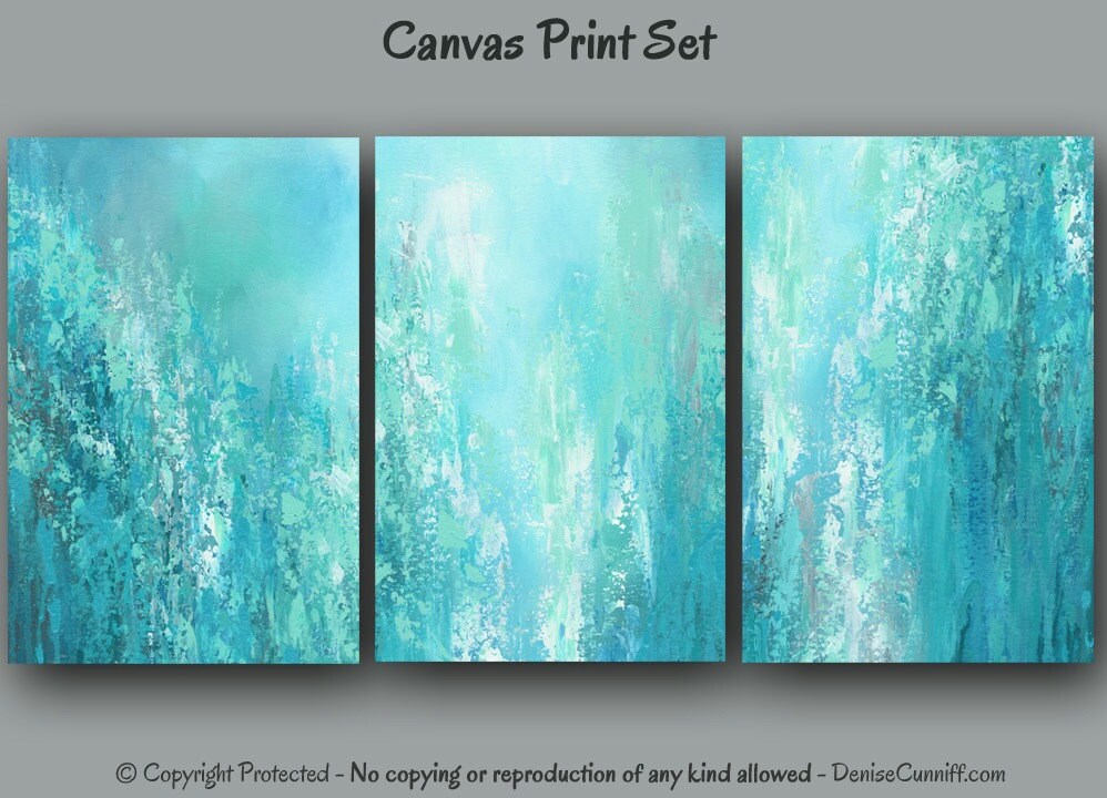 Teal abstract painting Canvas print set multi panel Large 3