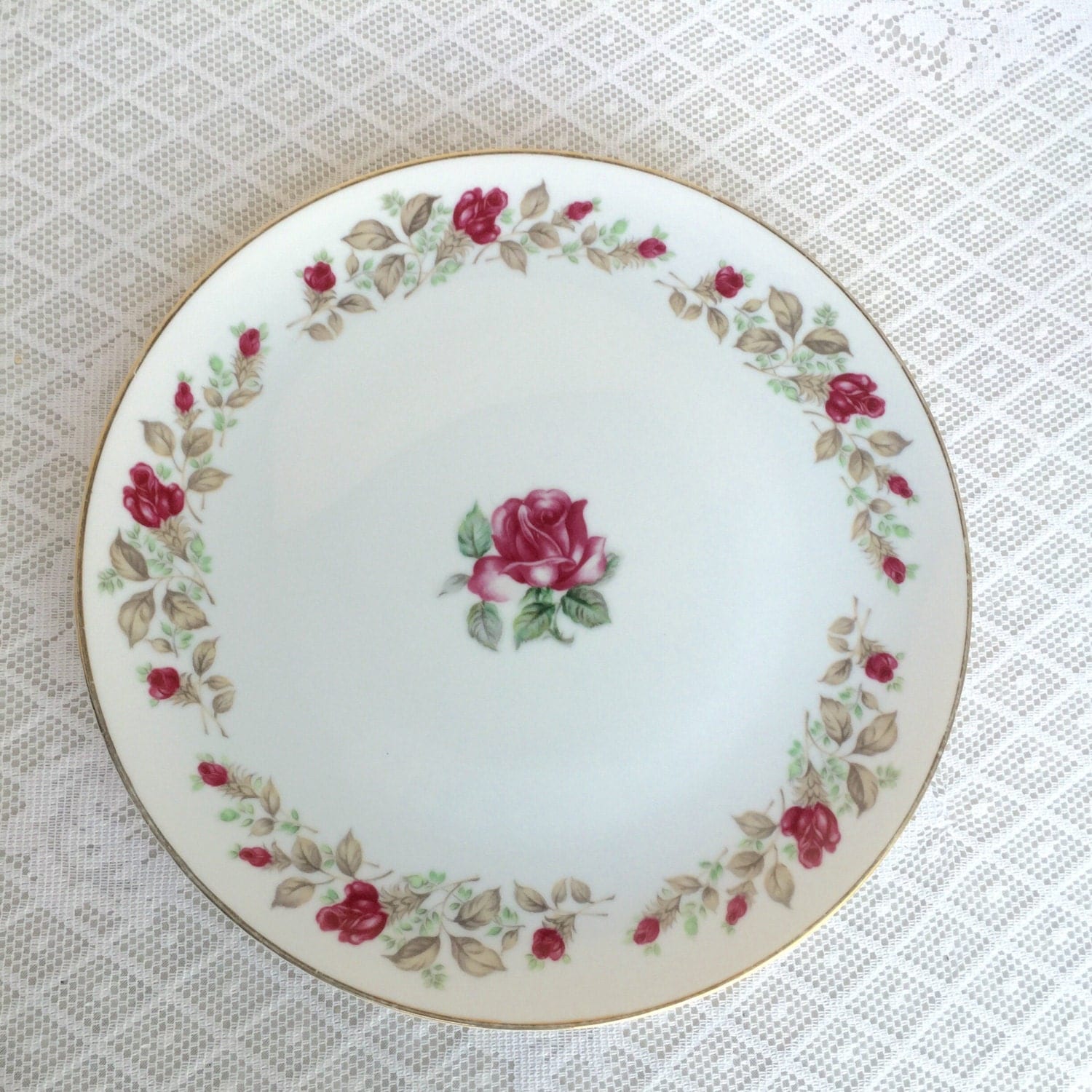 Pink Rose Pattern Plate/ Vintage Ceramic Dinner by vintagepoetic