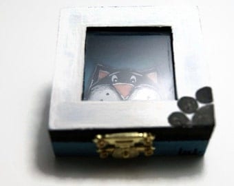 Black cat box - Blue jewelry box - Box with clear window - Treasury box