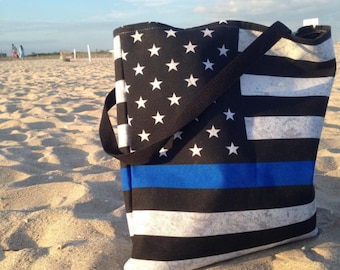Thin Blue Line Tote Bag - American Flag