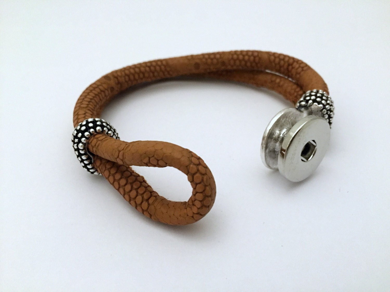 B500 Brown PU Leather Snap Bracelet 18mm by SimpleEleganceCole