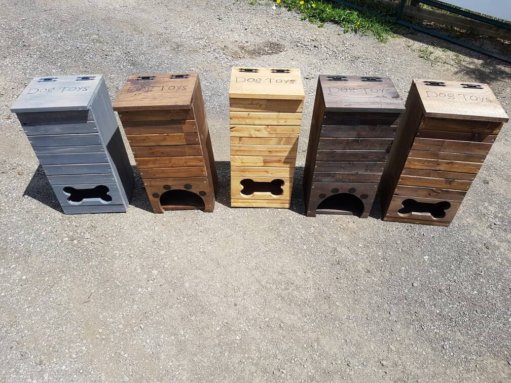 wood dog toy box / pet toy storage / handmade/ pawprint or