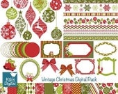70% OFF SALE Christmas Digital Clipart and Paper Bundle - Scrapbook , card design, invitations, paper crafts, web design - INSTANT Download