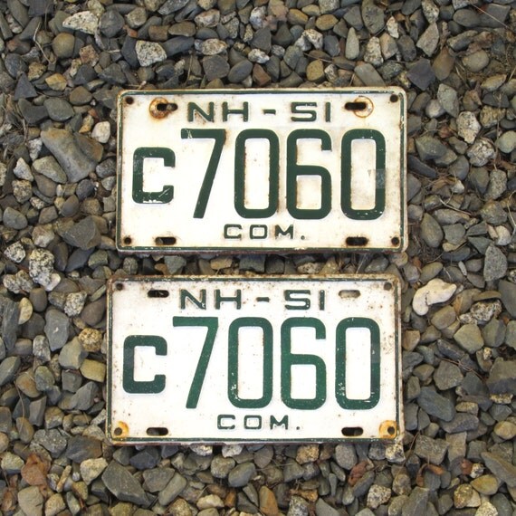 Vintage NH License Plates c 7060 Commercial 1951 Green