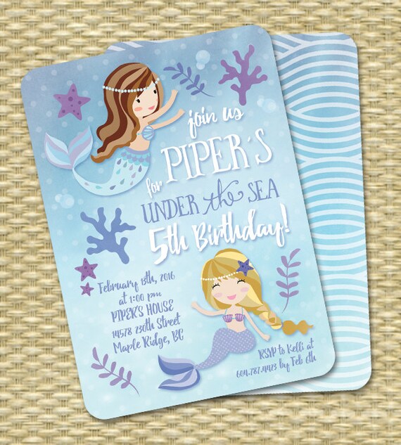 Mermaid Birthday Invitation Under the Sea Birthday Mermaid Party Invitation Any Age Any Color Scheme Il_570xn