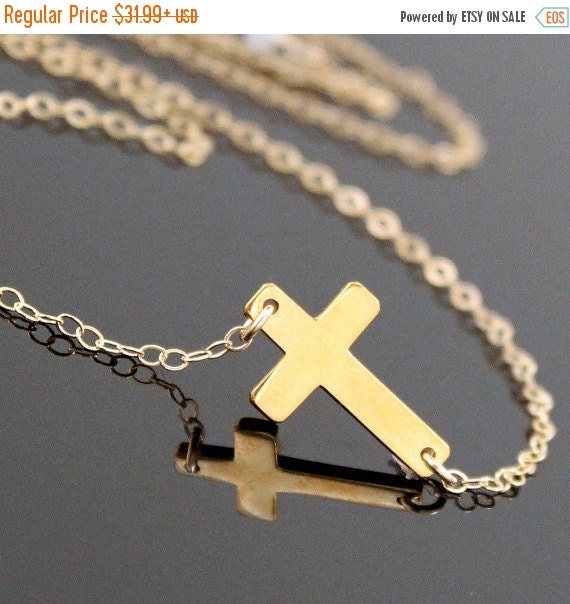 ON SALE Gold SIDEWAYS Cross Necklace, Gold Cross Necklace, Religious ...