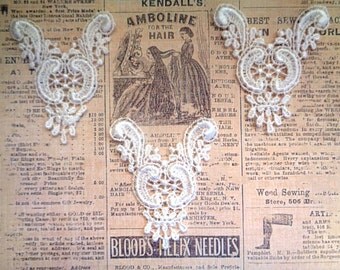 Victorian Venice Lace Appliques, Ivory, x 3, Embellishment For Apparel, Decor, Scrapbooks, Mixed Media, Accessories, Decor