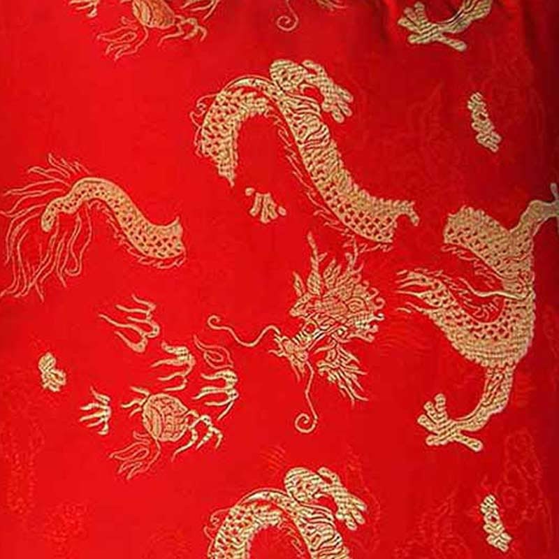 Chinese brocade fabric red basic with off gold dragon motif By