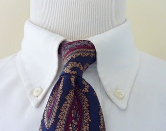 Vintage 1960s / 1970s Brooks Brothers MAKERS All Silk Multi-Colored Paisleys on Navy Blue Trad / Ivy League Neck Tie. Printed in England.