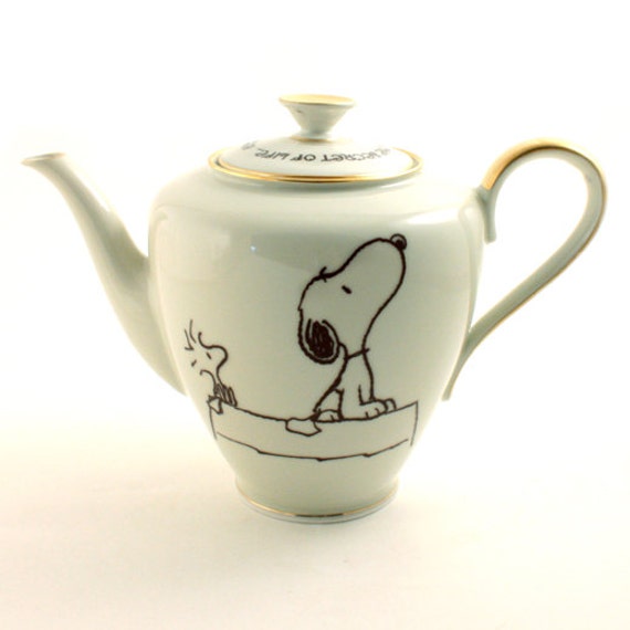 Snoopy Woodstock Peanuts Porcelain Coffee pot Vintage Altered