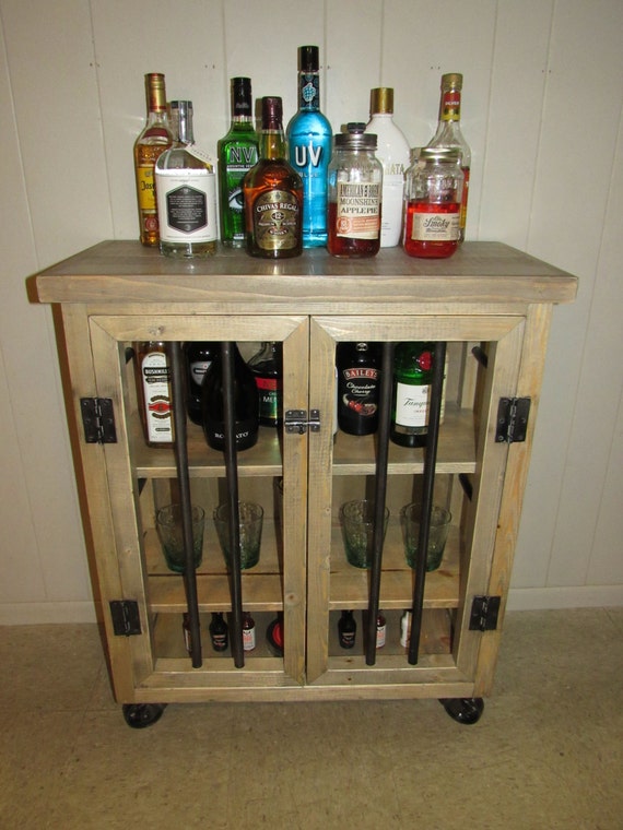 Liquor Cabinet Rustic Iron and Wood with Natural Distressed