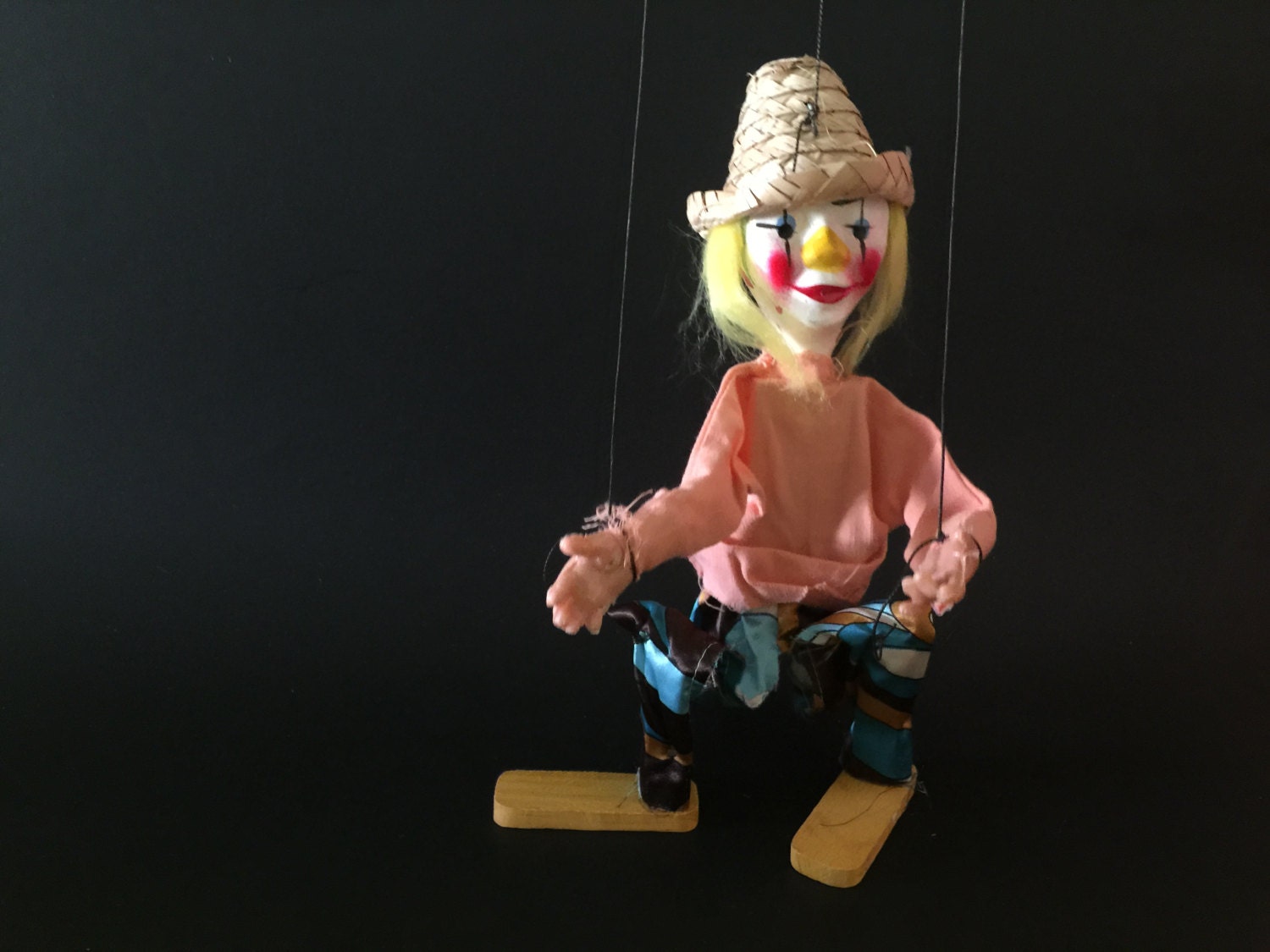 Vintage Clown String Puppet Mexican Folk Art