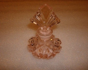 Heavy Pink Crystal Glass Perfume Bottle With Glass Stopper