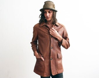 Vintage 1980s Ochre Beige Leather Jacket Unisex High Quality Leather Casual Womens Jacket Mens Outerwear