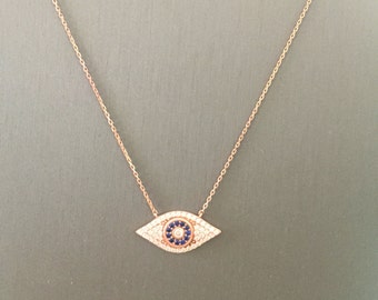 Dome Evil Eye Necklace-Rose Gold