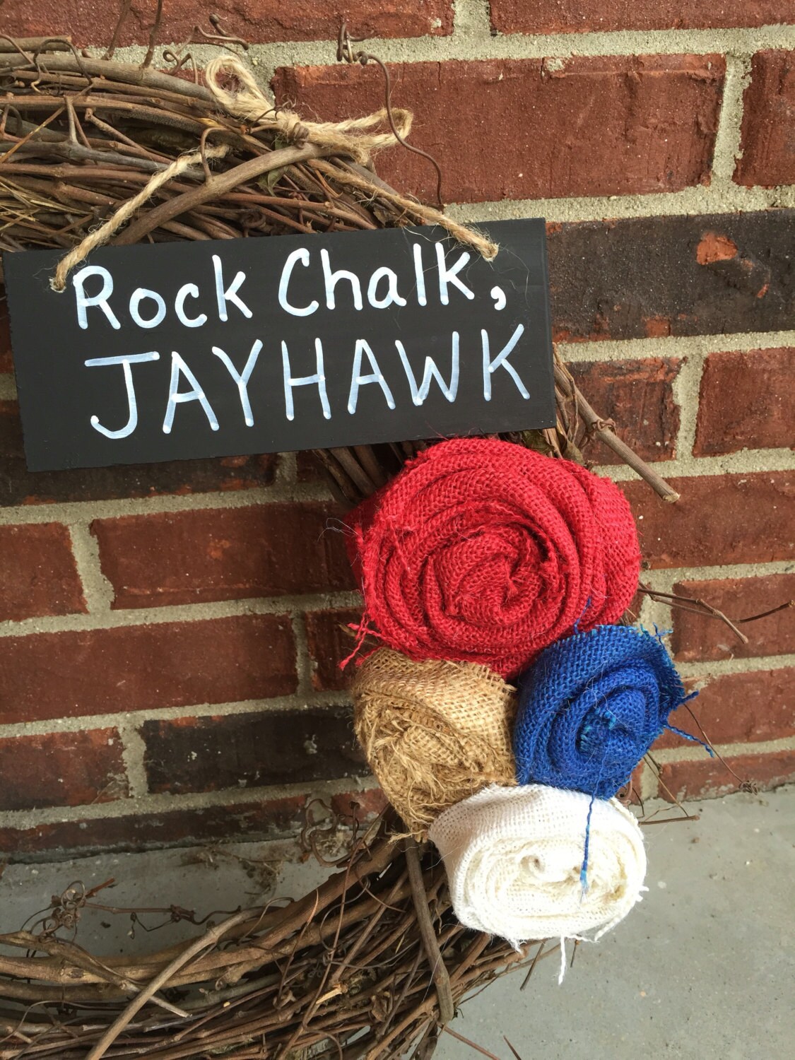 Kansas Jayhawks Rock Chalk Jayhawk Burlap Wreath
