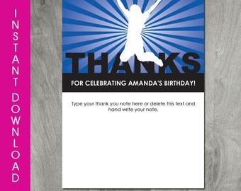 Trampoline Party, Self Editable Trampoline Birthday Thank You Card, Instant Download, Girl, Personalize, Diy, Printable, Digital PDF file