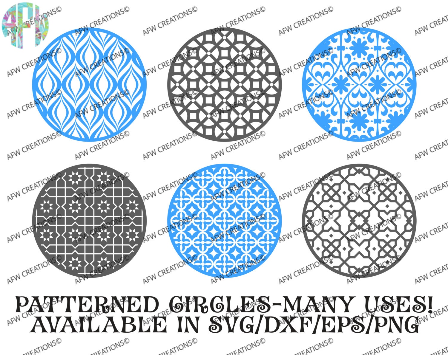 Digital Cut Files Pattern Circles Bundle 5 SVG DXF EPS