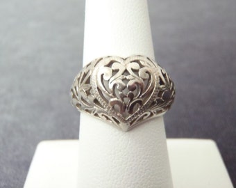 Sterling Silver Cutout Heart Ring Sz.7 1/2 R120