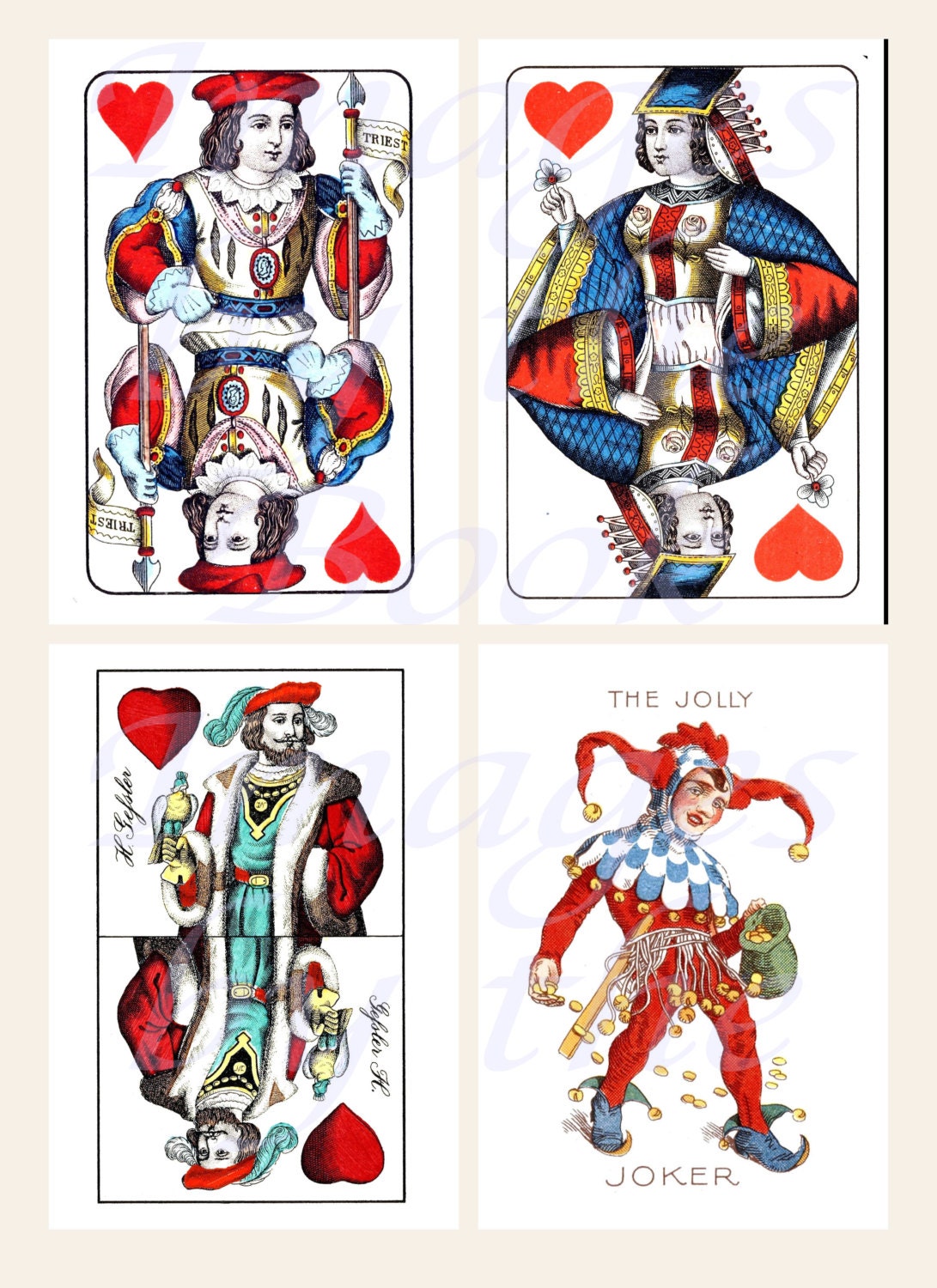 Kings, Queens, Jacks, and Jokers Playing Card Printables, POSTCARD SIZE