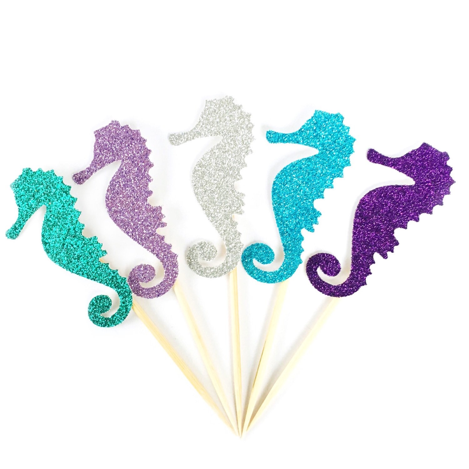 Glitter Seahorse Cupcake Toppers Under the Sea Cupcake