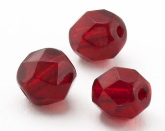 Bulk Jewelry Beads, 300 Beads, In Quantity Red Glass Bead Strand, 6mm Red Ruby Siam Faceted Bead, Vintage Red Glass Jewelry Beads, Wholesale