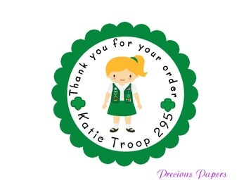 Personalized PRINTED girl scout troop stickers girl scout favor sticker scout stickers girl scout cookie stickers girl scout labels