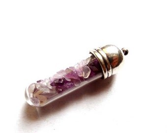 1 Amethyst Gemstone Nuggets In Glass Vial Pendant/Charm - 30-18
