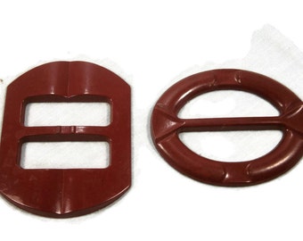 Two Large Red Vintage Dress Buckles From 1930's-1940's, Belt Buckles, Slide Buckles, Dressmakers Buckles, Assemblage Supply