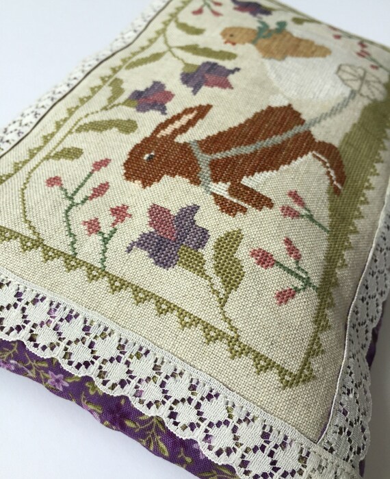 Completed primitive cross stitch Bunny and Co Decorative
