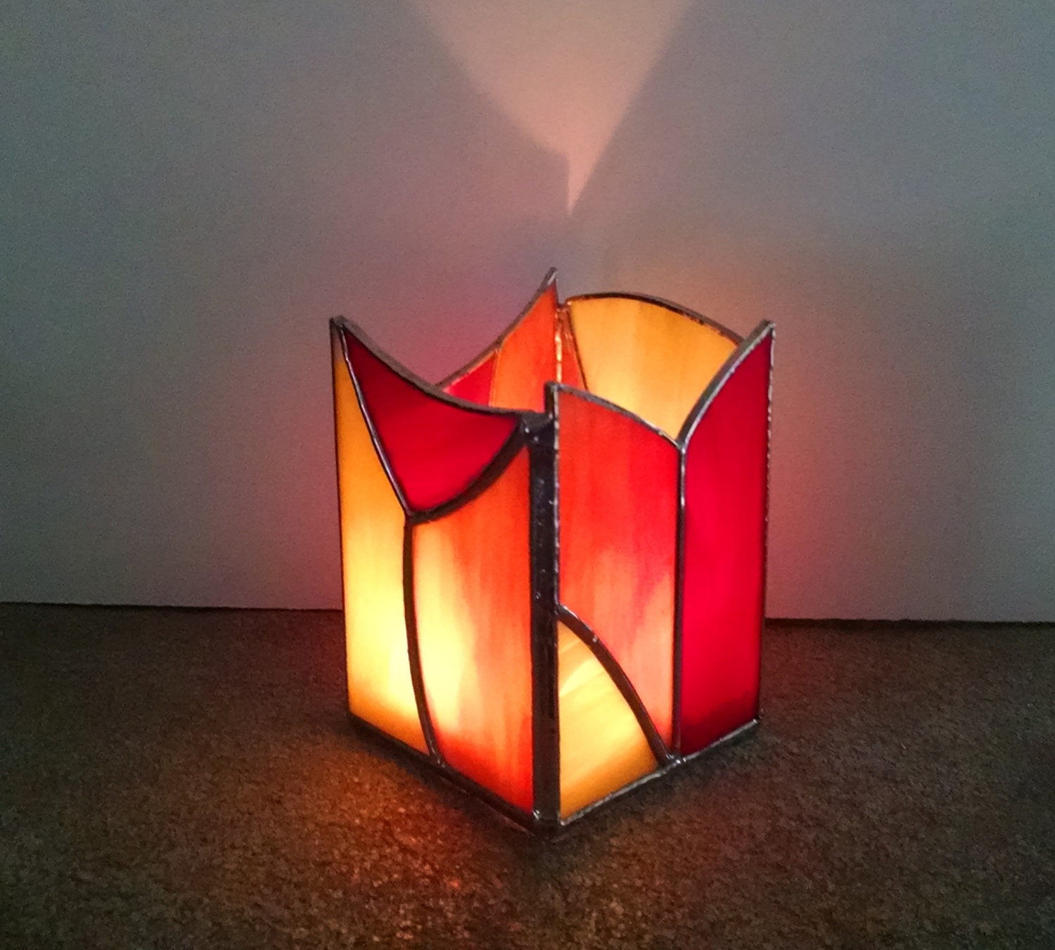 Stained Glass Candle Holder Abstract Geometric Design 0830