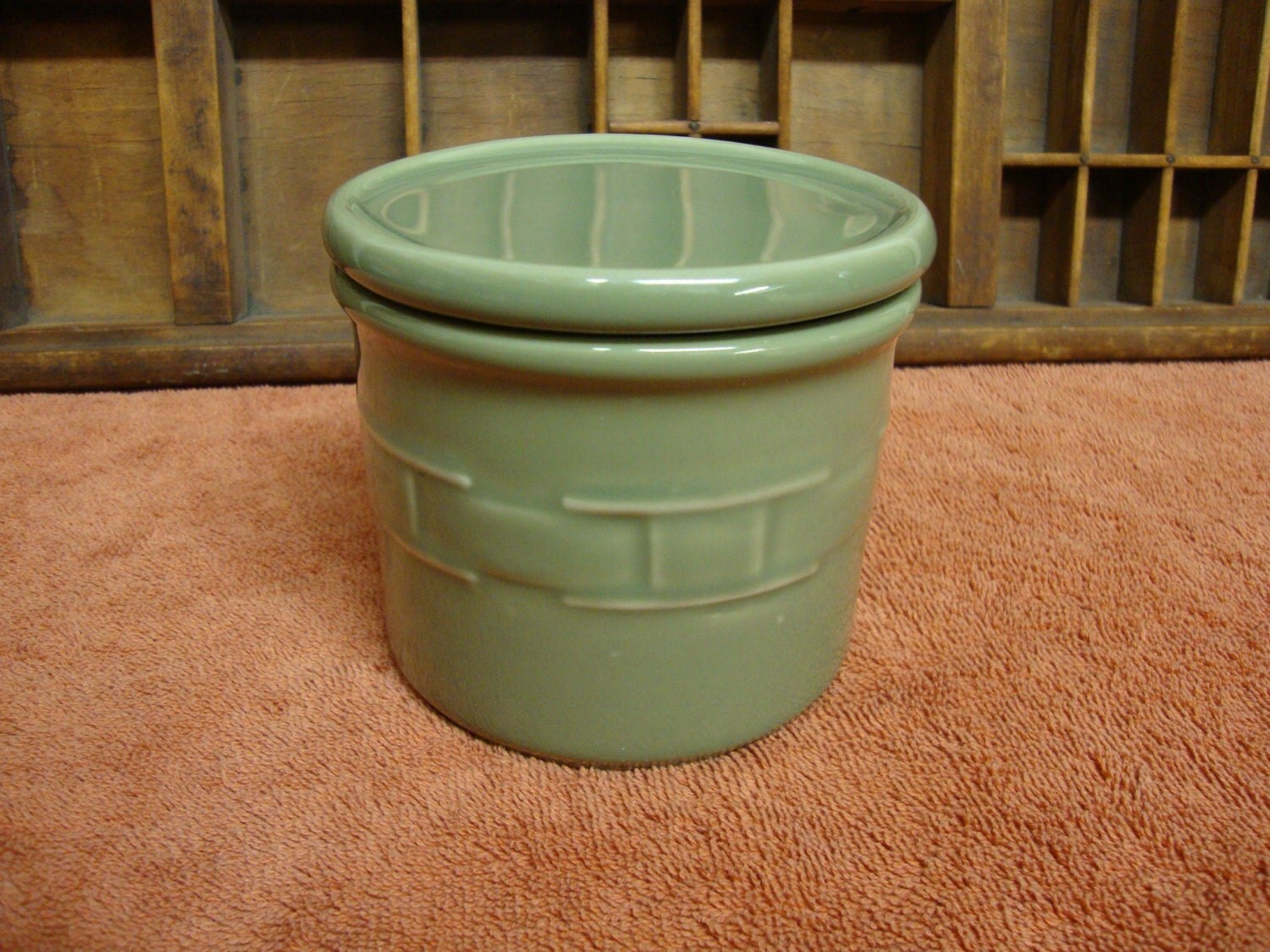 LONGABERGER POTTERY CROCK w/Lid Woven Traditions Sage Green