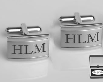 Engraved Cufflinks, Silver Two Tone Stainless Steel Cufflinks Custom Engraved Free, Groomsman Gifts, Wedding Favors - Buy 6, Get 7th Free