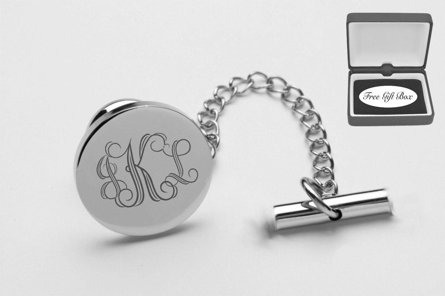 Personalized Tie Pin Monogrammed Tie Tack Engraved Silver