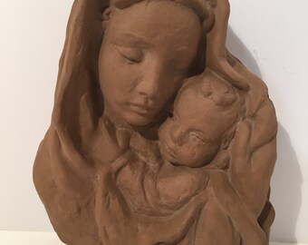 Madonna and Child Clay Wall hanging Sculpture