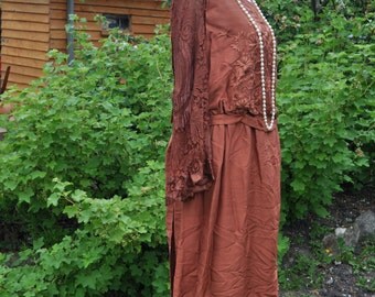 Authentic Bespoke Elegant Vintage 1920's/Artdeco Silk and Lace Embroidered Copper Dress