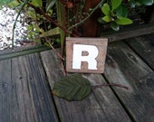 R, Letter R, Mini Letter Sign, Mini Monogram Sign, Small Brown and White Letter Sign, Add a Letter White Hand Painted Wood Letter R, Letter R, Mini Letter Sign, Mini Monogram Sign, Small Brown and White Letter Sign, Add a Letter White Hand Painted Wood Letter