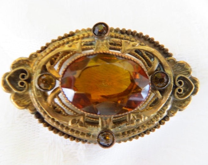 Art Nouveau Brooch, Amber Glass Pin, Vintage Art Nouveau Pin, Art Nouveau Jewelry