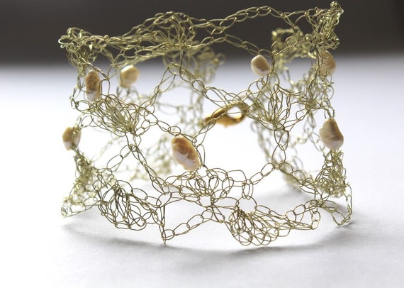 Items similar to Crochet copper wire in pale golden/champagne colour ...