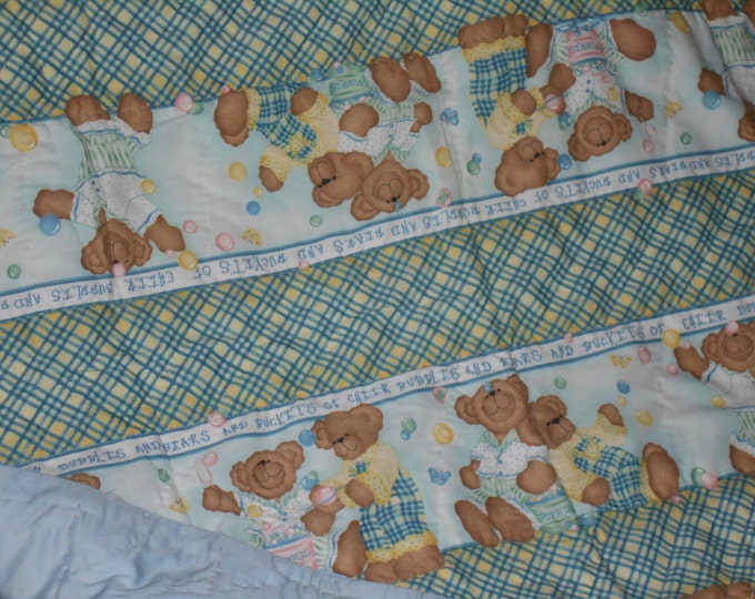 Child Bubbles Bears , Buckets of Cheer Quilt or Vintage Child or Toddler Throw Quilt