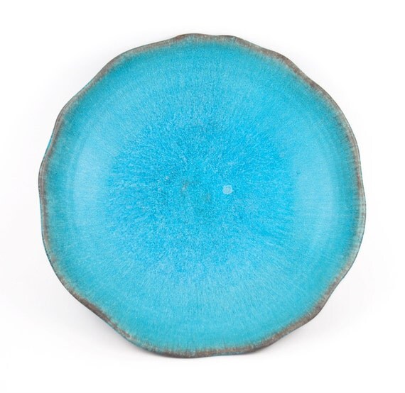 Dinner plate in bright ocean turquoise with by KerryBrooksPottery