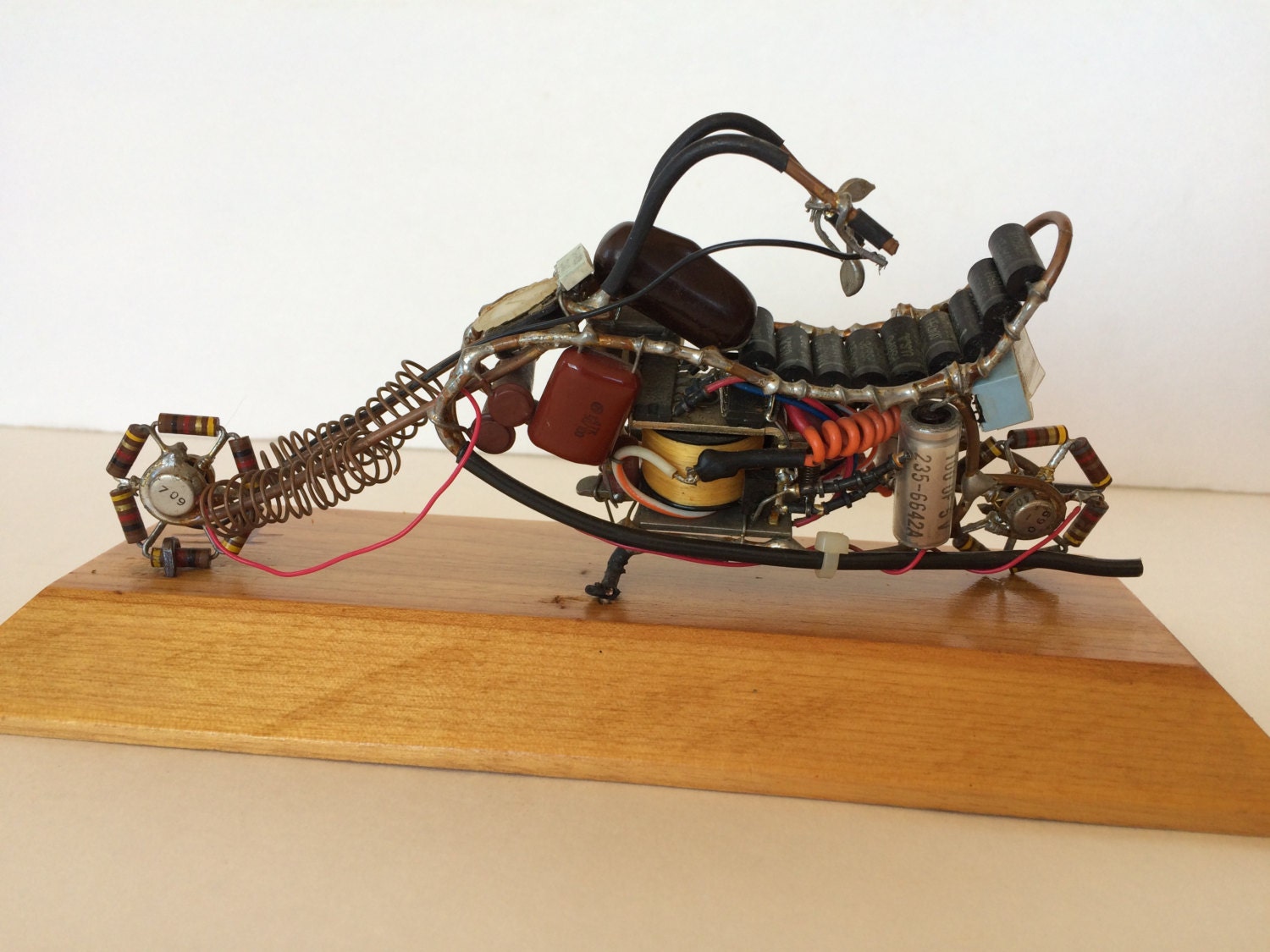 Motorcycle Sculpture FJF Repurposed Tiny Electronic Parts Art
