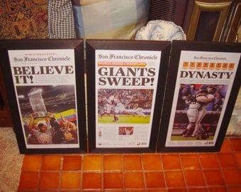 FREE SHIPPING 3 Rare San Francisco Giants original newspapers custom framed World Series 2010 2012 2014 front page sections