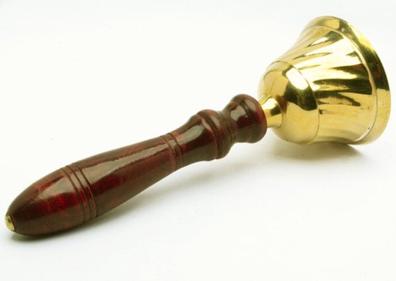Brass bell w wooden handle vintage india craft gift