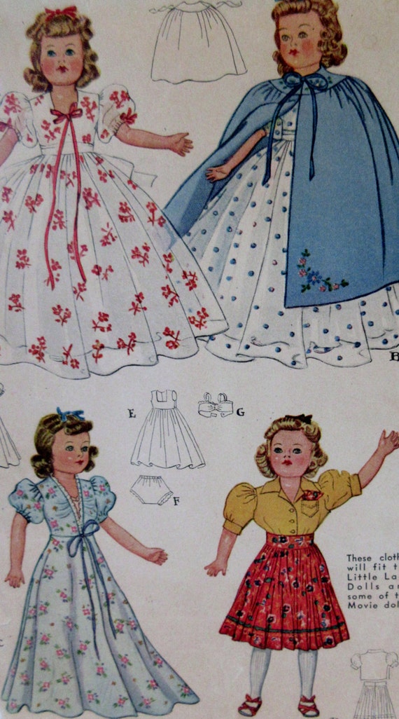 Vintage 1941 Doll Clothes Sewing Pattern McCalls 918 Size