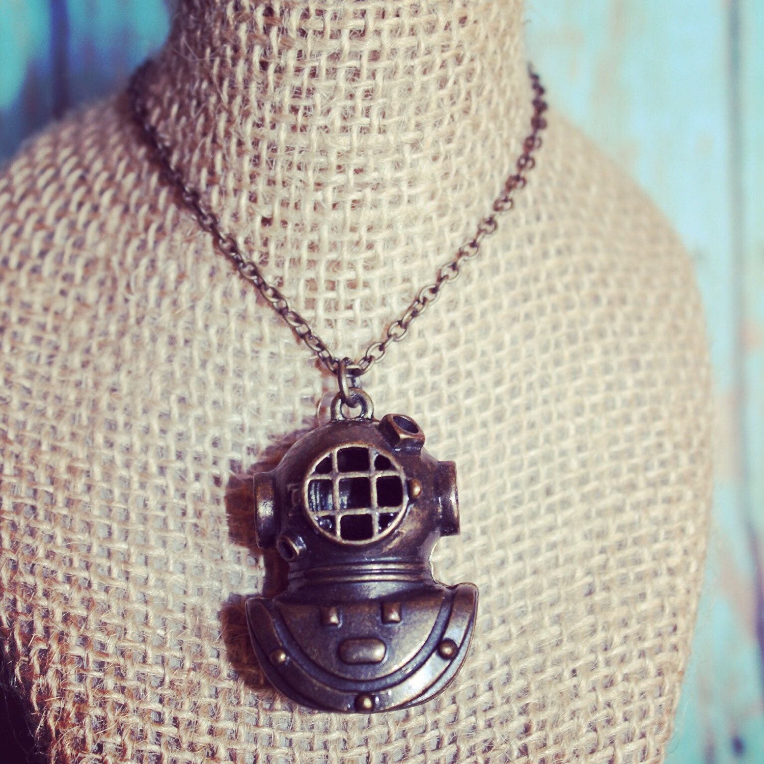 Diving Helmet Necklace Nautical Pendant Necklace Bronze