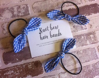 blue gingham school knot bow hair band, Hair accessories