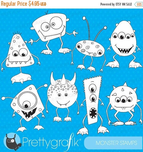 80% OFF SALE monsters digital stamp commercial use, vector graphics, digital stamp, digital images - DS391 Il_570xn